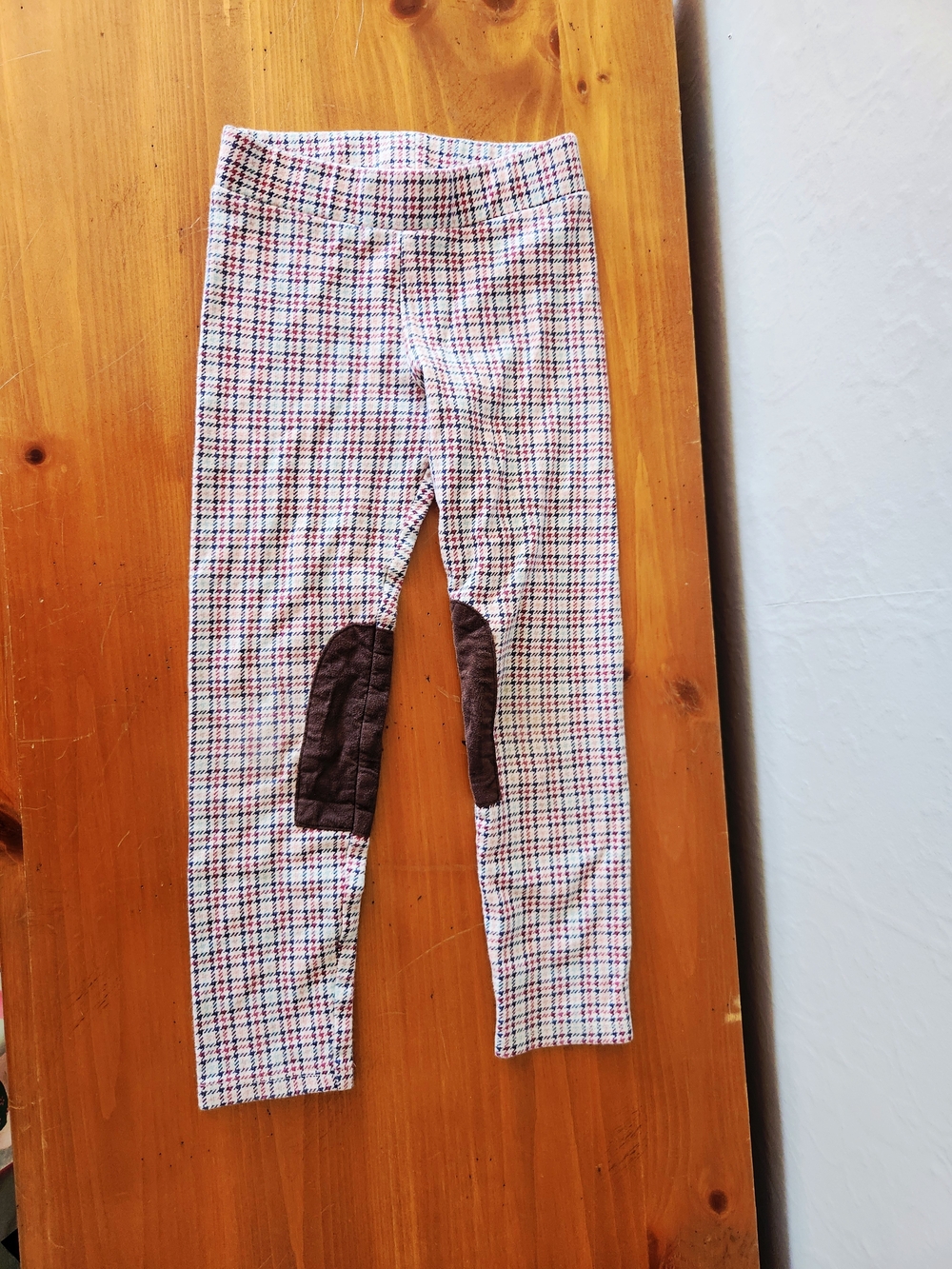 L.O.G.G 5-6y Plaid Riding Leggings with Brown Knee Patches